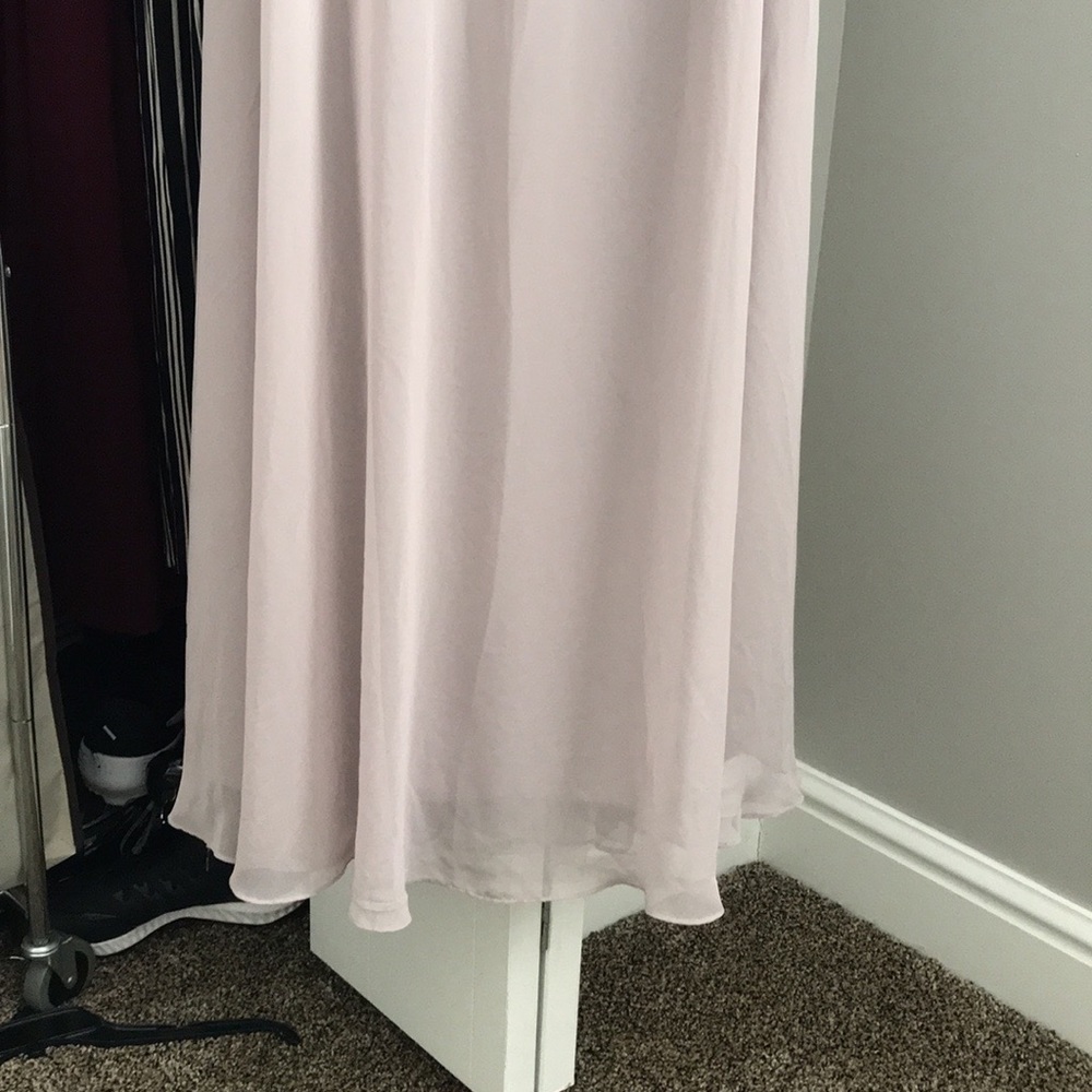 Dessy Dani One-Shoulder Taupe Chiffon Dress - Picture 2 of 7
